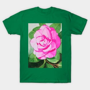 Single Pink camellia watercolour flower painting T-Shirt